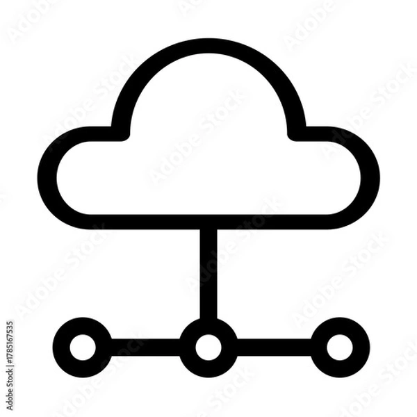 Obraz This icon represents a cloud computing network with three connected nodes- symbolizing decentralized data storage and distributed computing. Ideal for technology-related projects.