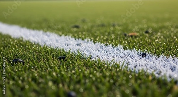 Obraz Football Field Close-Up with Goal Post and Grass Texture