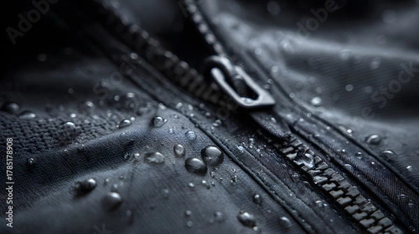 Obraz Macro shot of a luxury techwear waterproof windbreaker showcasing detailed fabric texture and modern design.