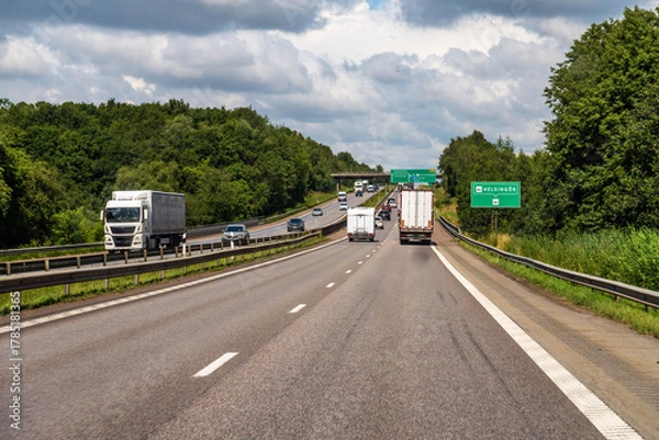 Fototapeta Highway traffic moving towards Helsingor in southern Sweden