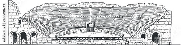 Obraz Detailed vector illustration of an ancient amphitheater interior, showcasing architectural design and historical significance.