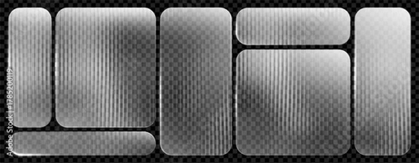 Fototapeta Plate podium with polycarbonate plexi ribbed and glass. Transparent texture mirror with background and polycarbonate. Plate podium effect 3d window clear white prism corrugated rectangle plastic sign.