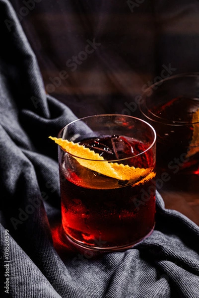 Obraz Red Negroni with black background. 