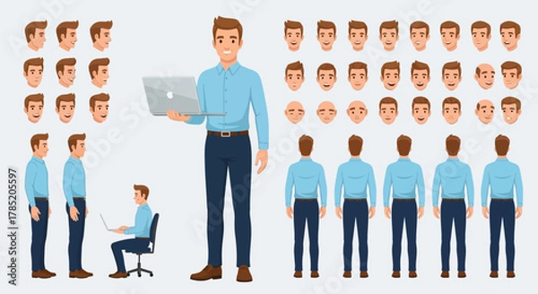 Fototapeta Man Character Design with Various Expressions and Poses for Animation.