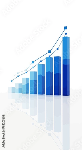Fototapeta Rising Bar Graph with Upward Trend Line on White Background.