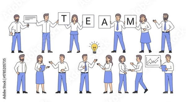 Fototapeta Team of diverse professionals collaborating on project success and teamwork.