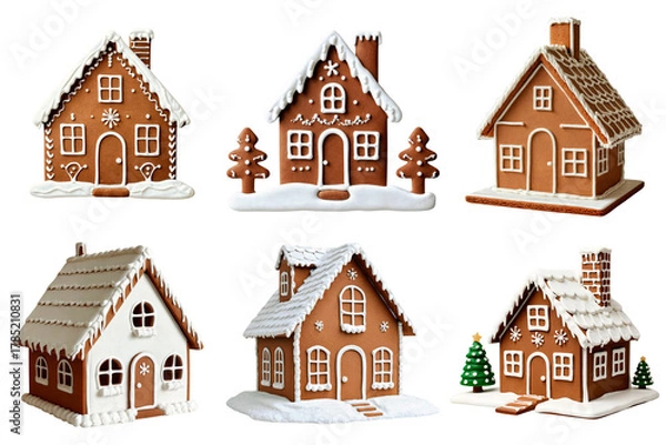 Fototapeta Gingerbread houses set isolated on transparent background