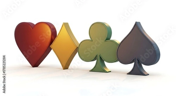 Fototapeta Playing card suits heart diamond club spade representing traditional casino games for use in graphics design and promoting gaming entertainment.