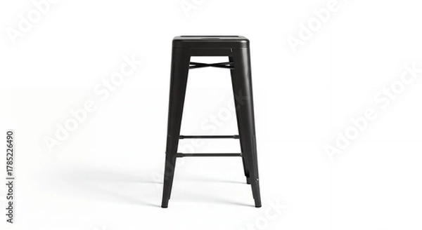 Fototapeta A tall black metal industrial style bar stool with a square seat, viewed from the front against a plain white background.