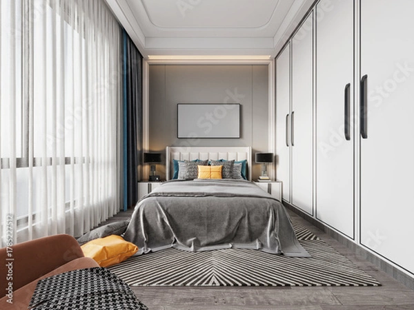 Obraz interior of a bedroom, 3d render