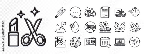 Fototapeta Stop stress, Cooking timer and Document signature line icons for web app. Glare of light effect. Message icon. Pack of Beauty, Online statistics, Motherboard pictogram icons. Vector