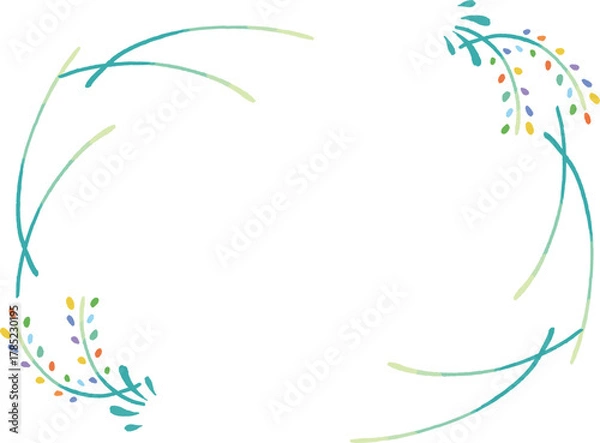 Obraz 虹色の稲穂　植物のフレーム　手描きイラスト