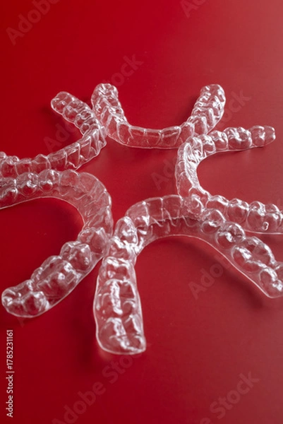 Fototapeta Invisible orthodontic aligner. Transparent dental aligners or braces aplicable for an orthodontic dental treatment. Orthodontic technology and oral health