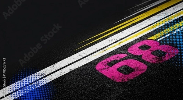 Fototapeta Dynamic Grunge Racing Stripes Background with Number 68 perfect for Website banner, social media post, poster design, video intro, game background,