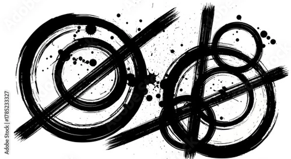 Fototapeta Abstract expressionism with brushstrokes and circles in black and white style
