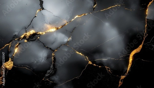Obraz Deep black marble with subtle gold flecks and veins, polished surface, dramatic lighting, seamless high-resolution texture, premium luxury background
