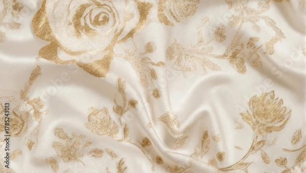 Fototapeta Elegant floral silk fabric with soft pastel roses and delicate folds.