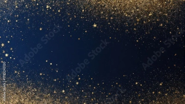 Fototapeta Elegant Gold Glitter on Dark Blue Background with Sparkling Lights.