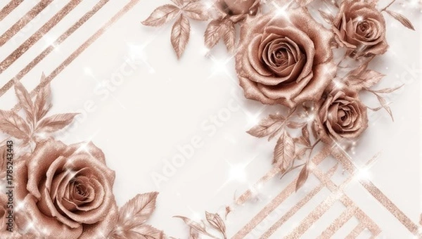 Fototapeta Elegant Rose Floral Design with Decorative Elements and White Background.