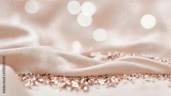 Fototapeta Elegant Rose Gold Glitter and Silk Fabric with Bokeh Lights.
