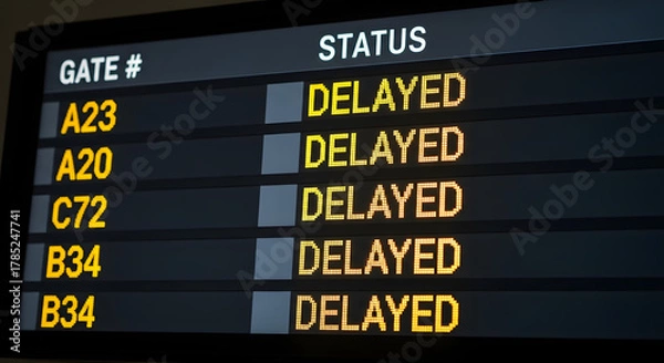 Fototapeta Airport Departure Screen Announcing Flight Delays