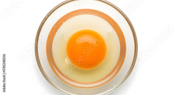 Fototapeta Overhead view of a raw egg in a clear glass bowl