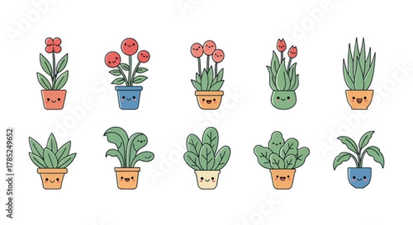 Obraz Cartoon plants in pots cheerful vector illustrations for various projects