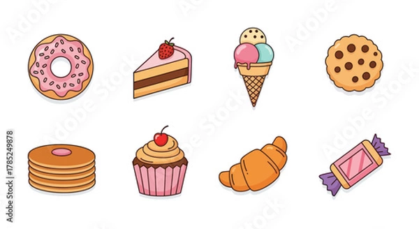 Obraz Assorted dessert icons donut cake ice cream cookie pancake cupcake