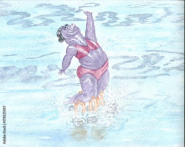 Obraz Hippopotamus and synchronized swimming. "Friends will support in any situation."