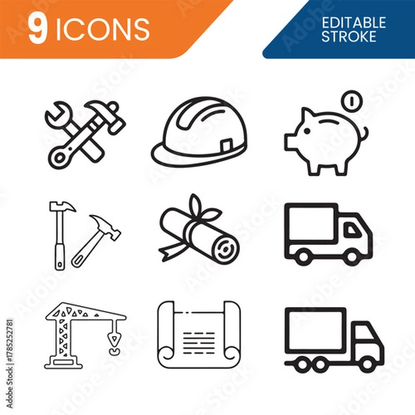 Fototapeta a collection of various icons including tools vehicles and objects depicted in silhouette high quality professional
