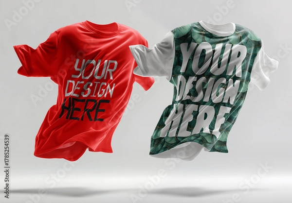Fototapeta Dynamic Floating T-shirt Mockup PSD - Blank Apparel Templates Flying in Air for Product Display