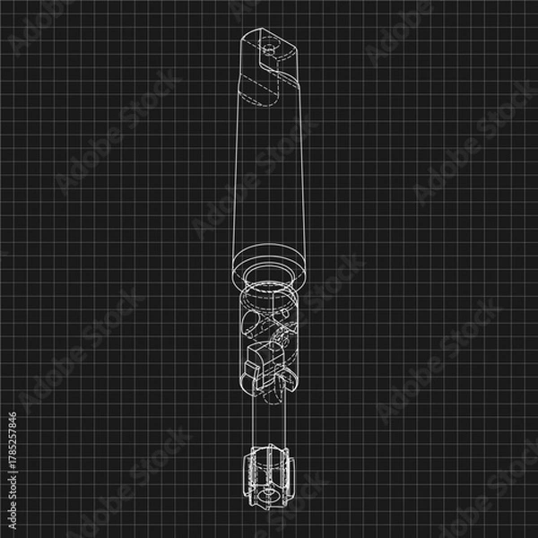 Fototapeta Mechanical engineering drawings. Tap tools, borer. Technical Design. Cover. Blueprint. Step Cutting Tool with Countersinking Function. Technical 3D Vector Illustration
