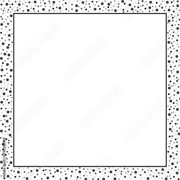 Fototapeta Square Frame with Speckled Black Dot Border and Blank White Center for a Minimalist, Playful, and Decorative Design