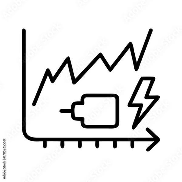 Fototapeta An icon shows a graph, a battery and a lightning bolt. It signifies energy and power