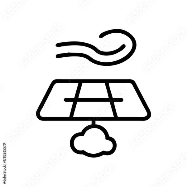 Fototapeta An Illustration of a solar panel generating clean energy from wind and cloud. Clean energy illustration, Solar panel with cloud