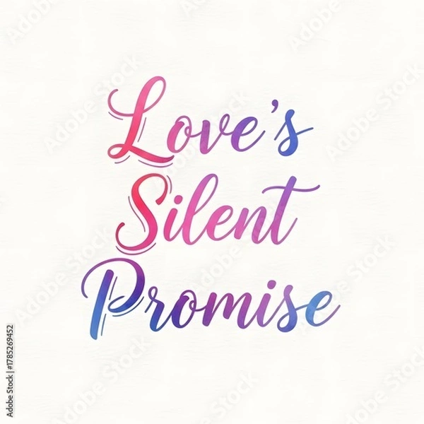 Fototapeta Inspirational quote on a white background with colorful cursive text emphasizing love, silence, and promises in a visually appealing design