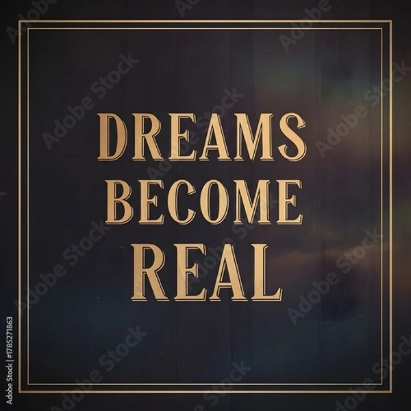 Fototapeta Inspirational quote on a dark background with elegant gold border that encourages turning dreams into reality through motivation and perseverance