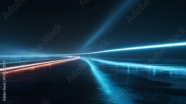 Fototapeta Glow and shine on light road, futuristic background with bright line
