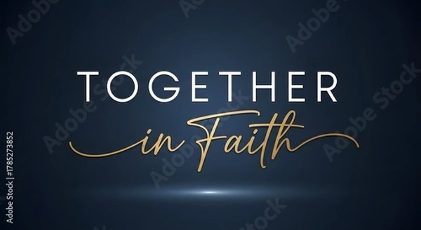 Fototapeta A modern and elegant graphic design featuring the phrase 'Together in Faith' with stylish typography on a dark background