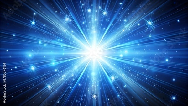 Fototapeta Explosive blue beam of light and an energetic abstract background. Abstract background with stars