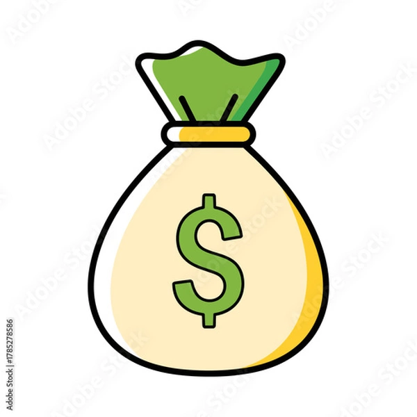 Obraz Vector Simple Money Bag SVG Icon with Green Dollar Sign Flat Design