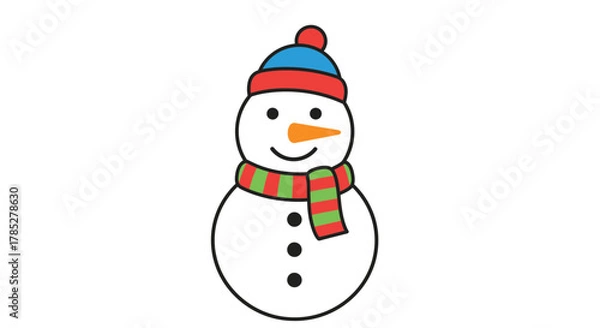 Obraz Illustration Vector SVG of a Snowman with Hat and Scarf in a Flat Design Style