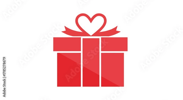 Obraz Gift Vector SVG Design Present Box Icon with Heart in Red Flat Style