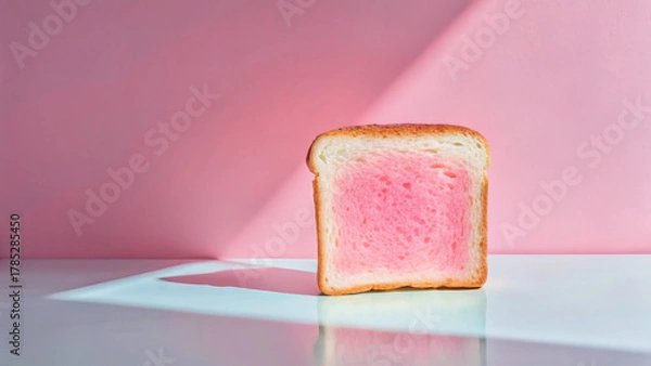 Fototapeta a slice of toast on a pink background