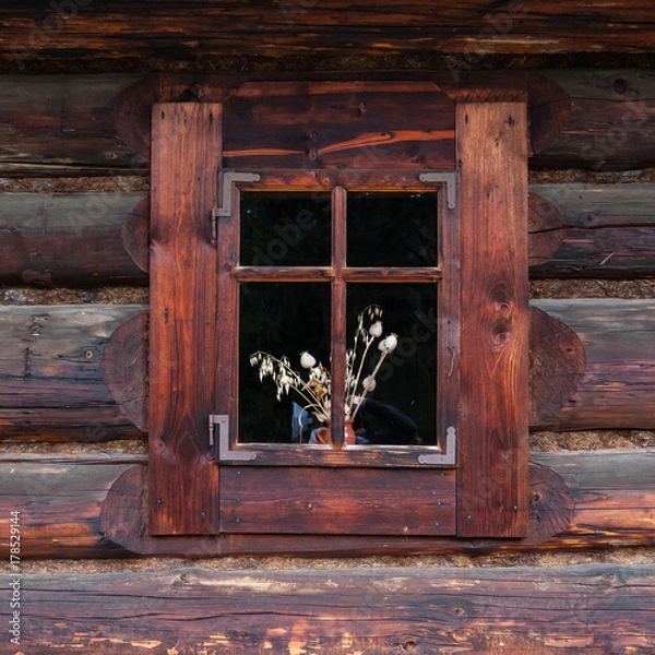 Obraz old window with autumn decoration