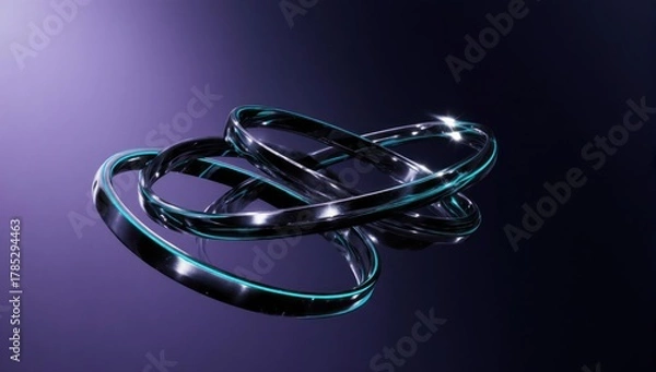 Obraz Reflective, intertwined rings on a gradient surface, creating a visual illusion