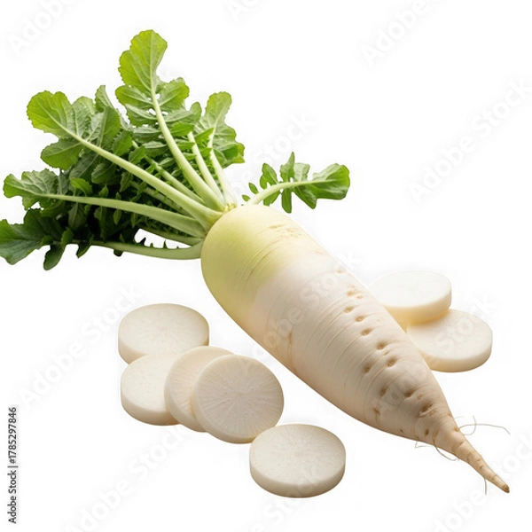 Obraz Fresh white radish isolated on transparent background