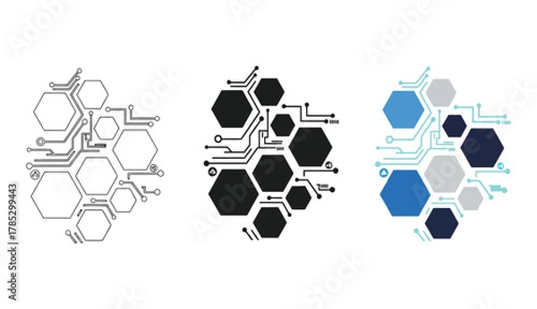 Fototapeta Circuit board hexagons technology communication vector background