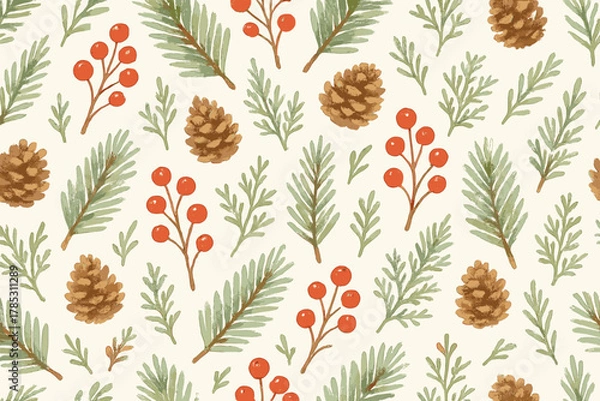 Obraz Nature silhouette icon set. featuring pinecone, holly berry, evergreen branch, cedar leaf, and fir sprig icons