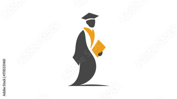 Obraz Minimalist graphic of a student in graduation cap and gown holding a diploma, symbolizing academic achievement, education, and success.